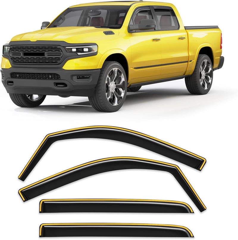 Goholy in-Channel Window Rain Guard for Dodge RAM 1500 (New Body Style Includes TRX) 2019-2026 Crew Cab Truck Rain Guards Side Window Visors Low Profile Vent Visor Window Deflectors Vent Shades - Image 1
